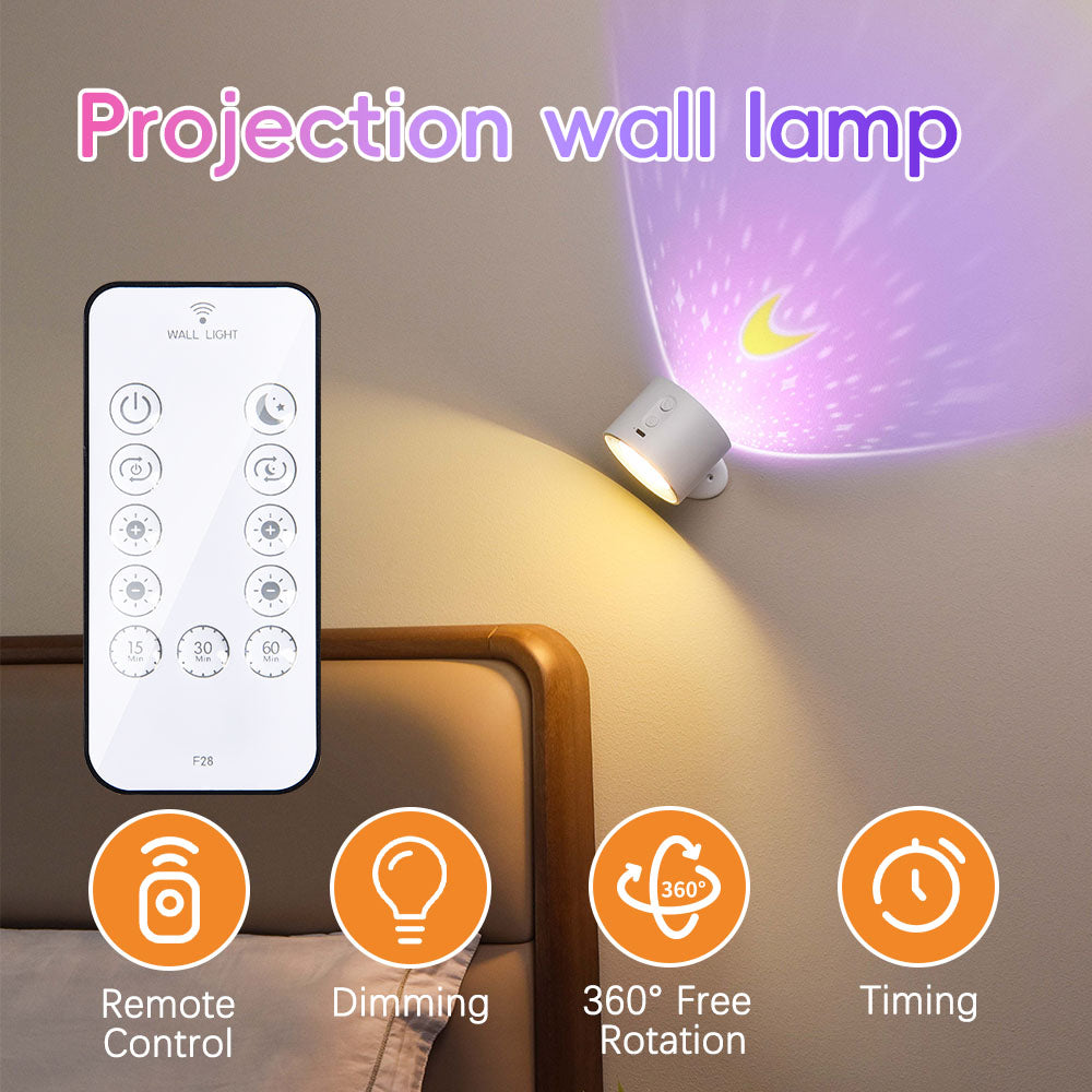 2-in-1 Magnetic Rotating Wall Light | Stepless Dimming + 3-Color Projection, USB-C Rechargeable, Cordless Bedside Decor Lamp