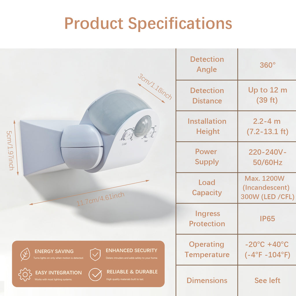 Smart IR Motion Sensor Switch | 360° Detection | 1200W | 12m Range