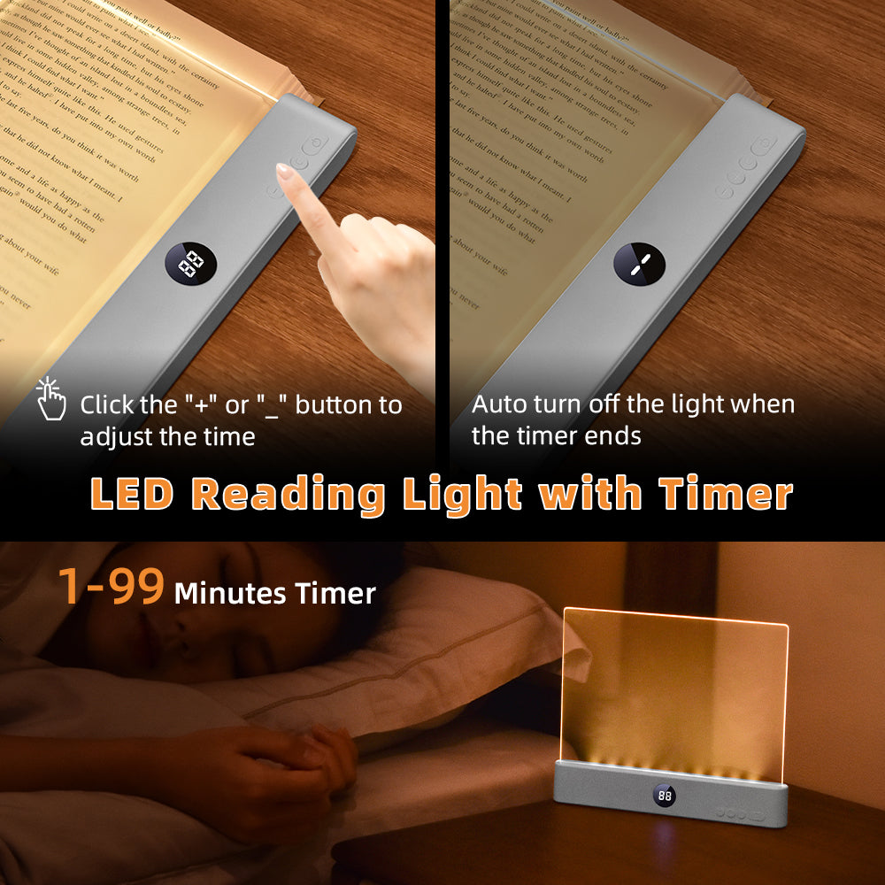 CHOUDAO TECH 2-in-1 LED Book & Night Lamp – Single Amber Light, Eye-Care Mode, Timer Function, USB Rechargeable, Built-in Battery, Rectangular Design, Portable Indoor Lighting for Bedroom & Travel