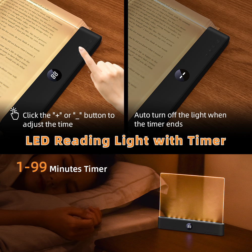 CHOUDAO TECH 2-in-1 LED Book & Night Lamp – Single Amber Light, Eye-Care Mode, Timer Function, USB Rechargeable, Built-in Battery, Rectangular Design, Portable Indoor Lighting for Bedroom & Travel