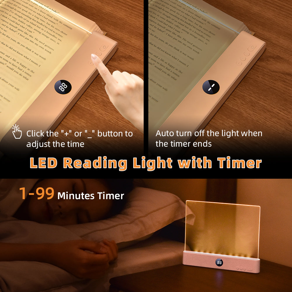 CHOUDAO TECH 2-in-1 LED Book & Night Lamp – Single Amber Light, Eye-Care Mode, Timer Function, USB Rechargeable, Built-in Battery, Rectangular Design, Portable Indoor Lighting for Bedroom & Travel