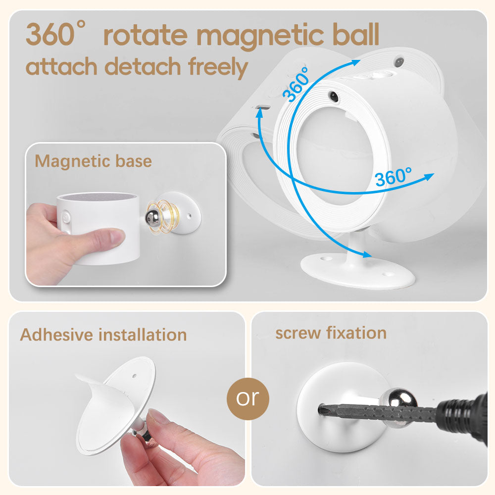 2-in-1 Magnetic Rotating Wall Light | Stepless Dimming + 3-Color Projection, USB-C Rechargeable, Cordless Bedside Decor Lamp