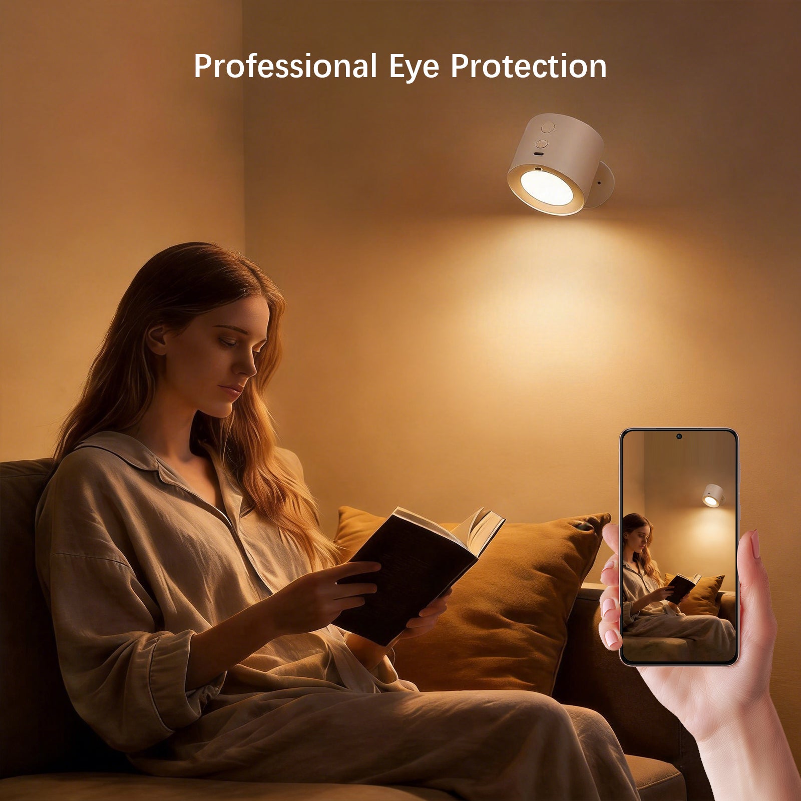 2-in-1 Magnetic Rotating Wall Light | Stepless Dimming + 3-Color Projection, USB-C Rechargeable, Cordless Bedside Decor Lamp
