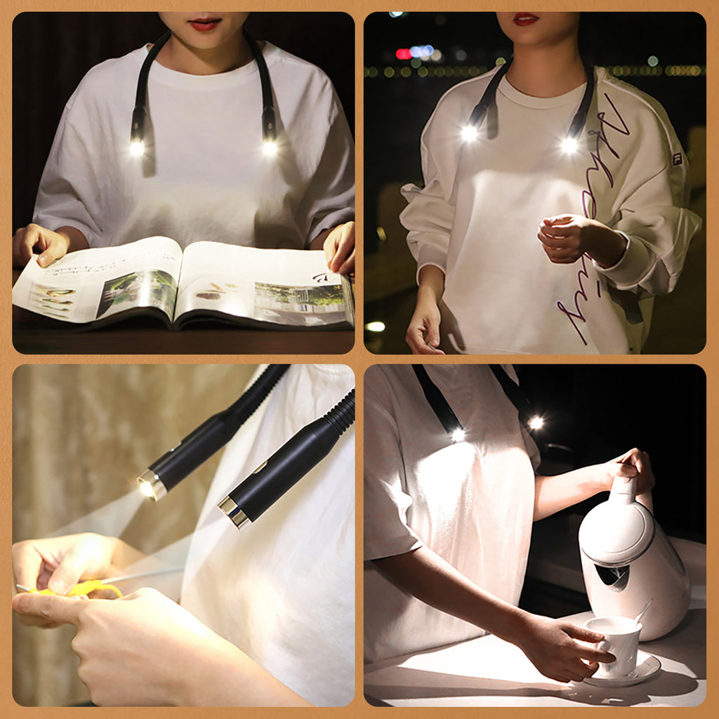 LED Neck Reading Light, 3-Color & 9-Brightness Adjustable Bendable Neck Light, USB Rechargeable Book Light for Reading in Bed, Knitting, Crochet, Camping, Working, Book Lovers Gifts