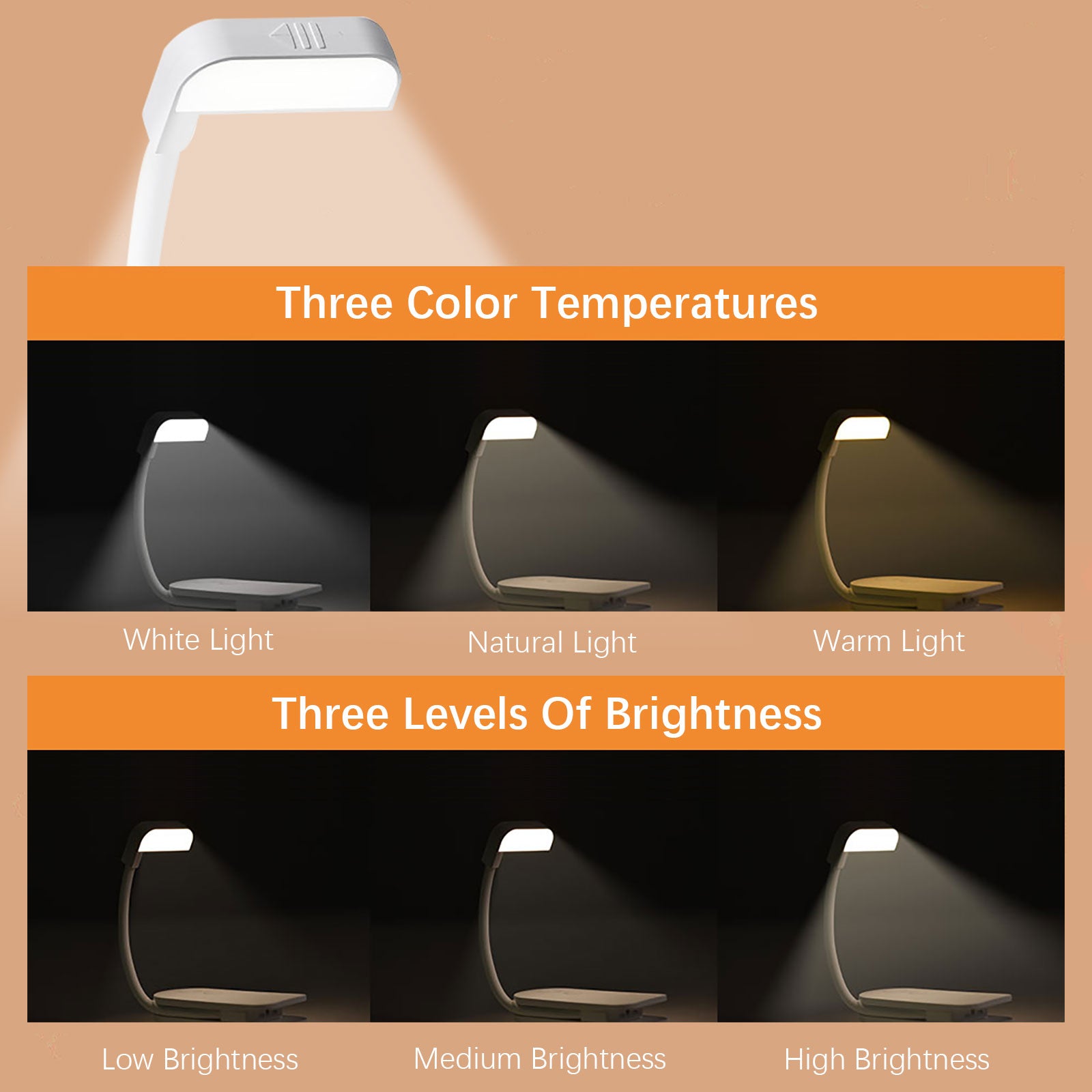 Portable LED Reading Lights, Eye Caring 3 Color Temperatures and Dimming Brightness Book Lights, Lightweight USB Rechargeable Clip-On Lamp for Book Lovers Night Reading